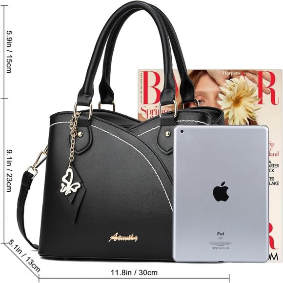 Women’s Black1 PU Leather Tote & Satchel Bag | Top Handle Crossbody Shoulder Bag - Picture 6 of 7